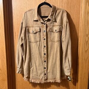 Women's Tan Frayed-Hem Jacket